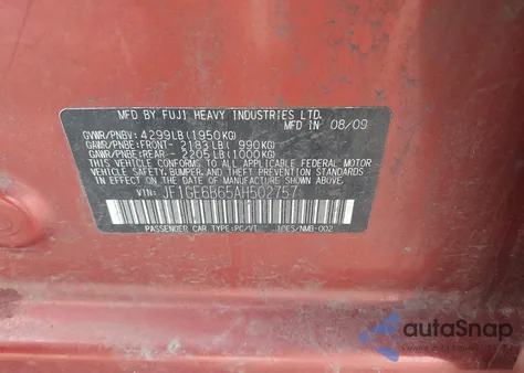 2010 Subaru Impreza 2.5I Premium из США, поврежденный, VIN JF1GE6B65AH502757